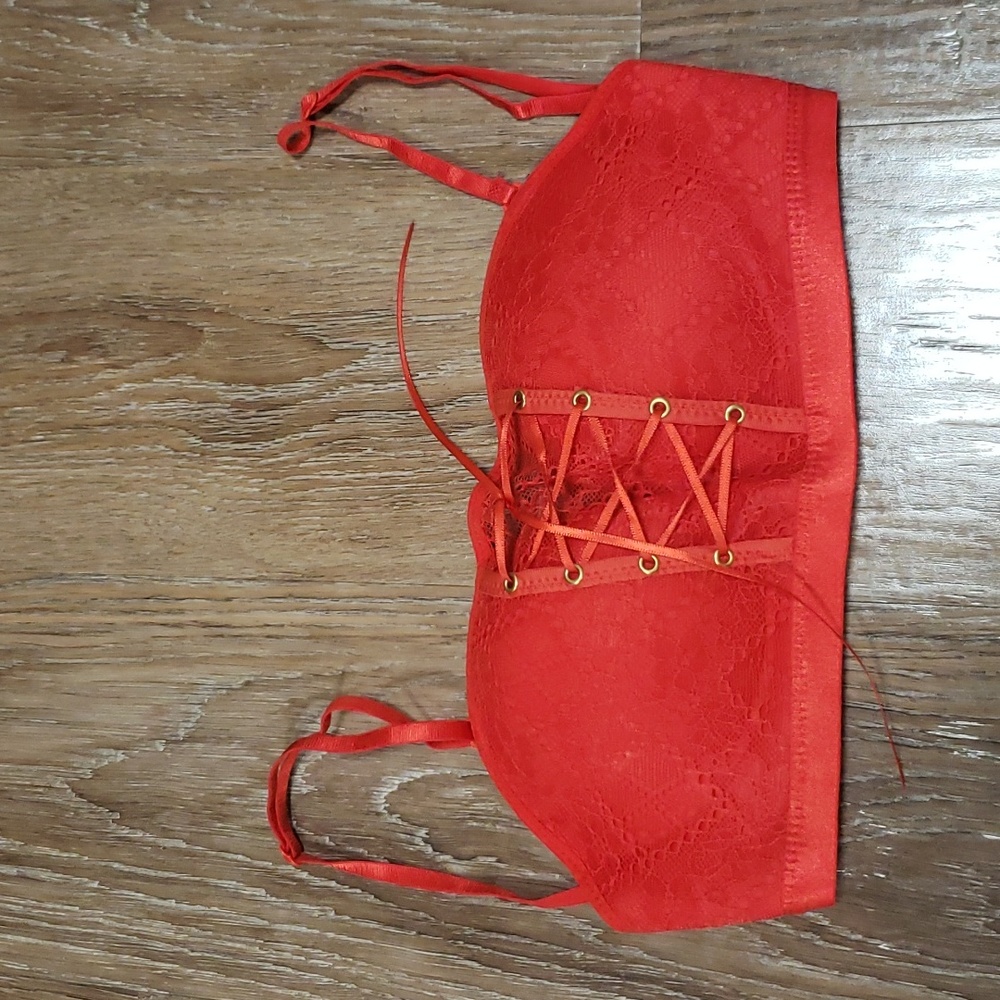 (36C) New Lace Mesh Victorian Lace Up Detail Padded Support Sexy Red Valentines